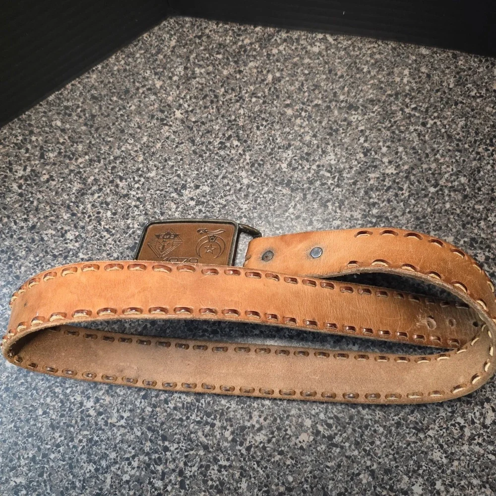 Knights of Columbus 1979 Leather Belt Men's 42 Brown Hand Stitched‎ Vintage